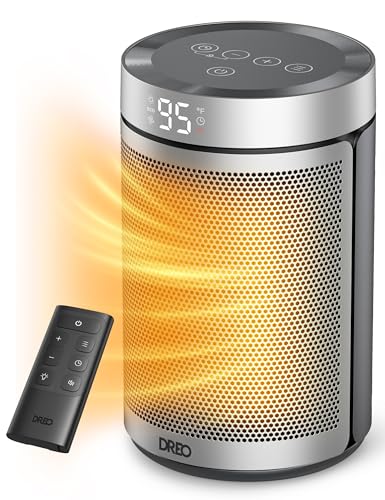 DREO Space Heater, Portable Electric Heaters for Indoor Use with Remote | Adjustable Thermostat, 12H Timer, 5 Mode, 1500W PTC Ceramic Fast Safety Heat for Office Bedroom Home, 34dB Quiet, Silver - color: Silver