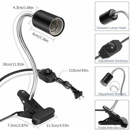 Heat lamp for reptiles，UVA UVB Turtle Heating Lamp with Two Heat Bulbs, Turtle Basking Light with 360° Rotatable Hose & Clamp & Adjustable Switch for Bearded Dragon Reptiles Turtle Lizard Snake - style: Reptile Heat Lamp