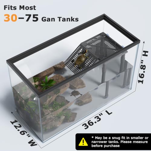 Upgraded Standing Turtle Basking Platform with Ramp, Built-in Feeding Tray | Adjustable Height, No Zip Ties, Non-Slip Ramp, Stable & Secure Turtle Dock for 30+ Gallon Aquariums (Fits Tanks 12+ In Wide) - size: 10 × 7.9 inch