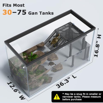Upgraded Standing Turtle Basking Platform with Ramp, Built-in Feeding Tray | Adjustable Height, No Zip Ties, Non-Slip Ramp, Stable & Secure Turtle Dock for 30+ Gallon Aquariums (Fits Tanks 12+ In Wide) - size: 10 × 7.9 inch