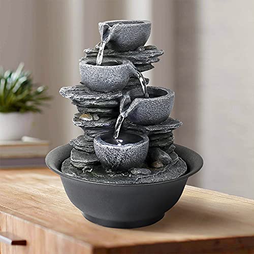 10.6inch Rock Indoor Water Fountain Zen Meditation Tabletop Fountain with LED Light for Home Office Bedroom - color: 10 3/5"_1