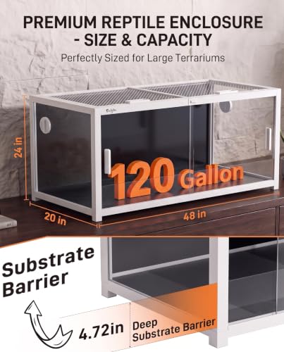 120 Gallon Reptile Tank, 4x2x2 Reptile Enclosure Front Sliding Door | Stackable ventilation 120 Gallon Bearded Dragon Tank anti-escape locks and no-fingerprint handles maximizes UVB transmissionn - color: White, size: 120 Gallon