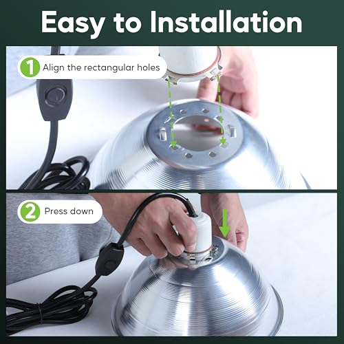 HealSmart 10.5" Clamp Light Socket and Bulb Guard, 250-Watt Maximum with 6 Feet 18/2 SPT-2 Cord, Aluminum Reflector E26 (no Bulb Included), for Reptiles and Plants Growing, (Pack of 1) - size: 10.5 Inch (250 Watts), style: 1-Pack