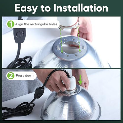 HealSmart 10.5" Clamp Light Socket and Bulb Guard, 250-Watt Maximum with 6 Feet 18/2 SPT-2 Cord, Aluminum Reflector E26 (no Bulb Included), for Reptiles and Plants Growing, (Pack of 1) - size: 10.5 Inch (250 Watts), style: 1-Pack