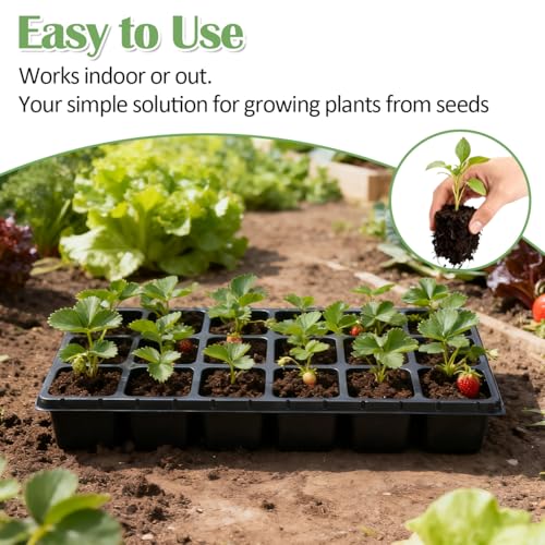 RooTrimmer 10 Pack 18 Cell Seed Starter Trays - 2.9 "Deep 3 Inch Big Cell Plastic Nursery Trays, 20" x 10", for 1020 Flat Trays Seed Germination, Planting Seedlings & Propagation - color: Black, size: 18 Cells-10P