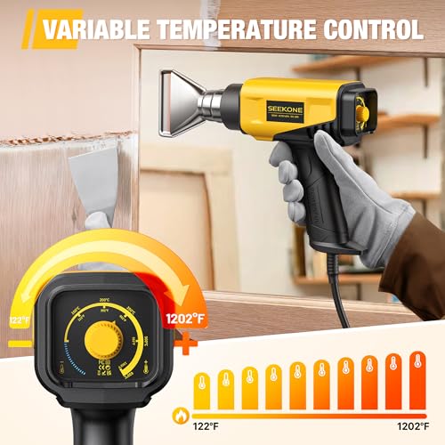 SEEKONE 1800W Compact Heat Gun 122℉-1202℉ Variable Temp for Crafting | Fast Heating 122℉-1202℉, 2-Speed Airflow, 20% Smaller Compact Design, Overheat Protection for Vinyl Wrap, Shrink Tubing
