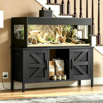 Saifu Reptile Tank Stand, 48"x24", 500 LBS Capacity, Black | For 120-230 Gallon Terrariums, Fits Tall Enclosures or Stacked 4x2x2 PVC Tanks, Power Outlets, Cabinet Storage - color: Black