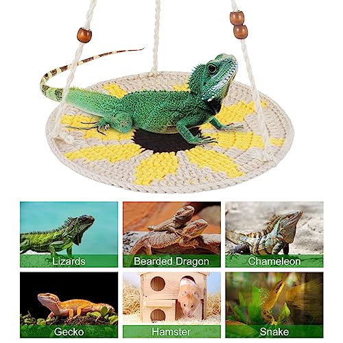 Jspupifip Reptile Hammock Bearded Dragon Accessories Reptile Summer Bed | Small Pet Habitat Shelter Cage Accessories for Chameleon Birds Rats Hamster Iguana - color: Beige&Yellow