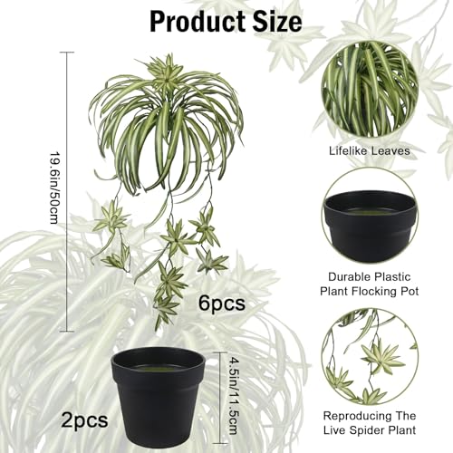 2Packs Fake Spider Plant, Artificial Indoor Potted Plant | Realistic Silk Greenery, UV Resistant and Maintenance Free Design, Perfect for Home, Office, Desk, Shelf and Indoor Decor - color: In Pot
