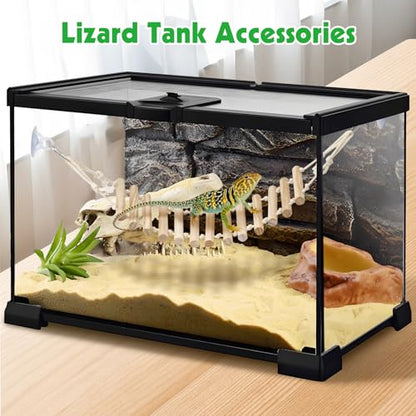 BNOSDM 2 Pcs Reptile Bridge Gecko Climbing Ladder Bearded Dragon Hammock with Suction Cup Wooden Basking Lounger Leopard Gecko Tank Accessories for Lizard, Hermit Crab, Frog, Snake - color: 2pcs-Solid wood