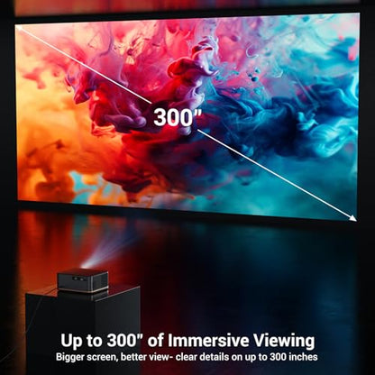 HAPPRUN 2000 ANSI 4K Decoding Projector with WiFi and Bluetooth, Auto Focus | 300'' Display for Indoor/Outdoor, Portable Home Theater, Smart Movie Projector Compatible with Phone/TV Stick/PC/PS5