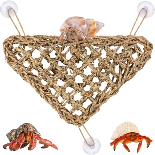 Hermit Crab Climbing Toys,Lizard Seagrass Mat,Hermit Crab Hammock with Suction Cups,Hermit Crab Supplies Decor Habitat,Small Reptile Tank Accessories for Guinea Pigs Hamsters Geckos (Triangle) - size: Triangle