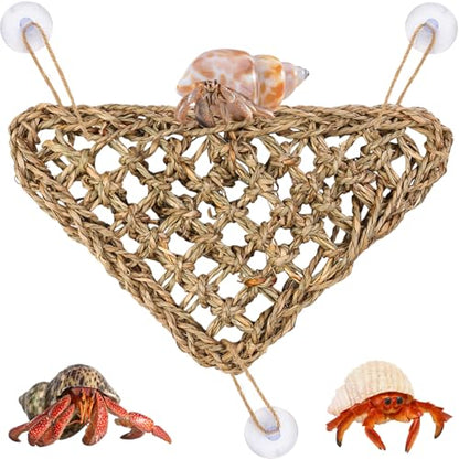 Hermit Crab Climbing Toys,Lizard Seagrass Mat,Hermit Crab Hammock with Suction Cups,Hermit Crab Supplies Decor Habitat,Small Reptile Tank Accessories for Guinea Pigs Hamsters Geckos (Triangle) - size: Triangle