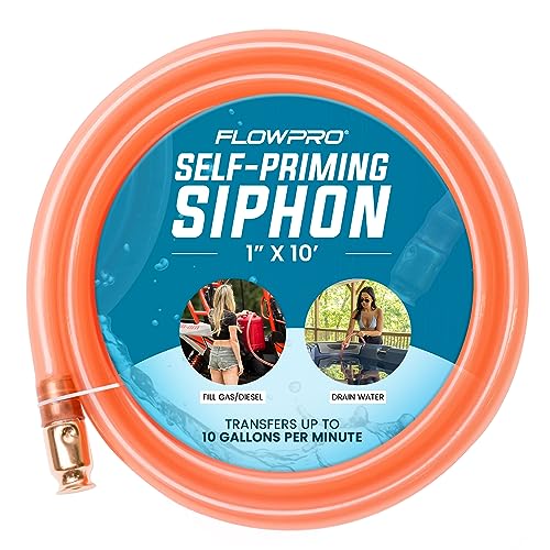1” x 10’ Self-Priming Shaker Jiggler Siphon Hose, FlowPro Siphon Gas & Fuel Transfer Pump, Gas Can Siphon for Boats, Jet Ski, Pontoon. Water Siphon Pump for Hot Tub Drain and Cold Plunge | 10 GPM - size: 1” x 10 Foot