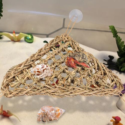 Hermit Crab Climbing Toys,Lizard Seagrass Mat,Hermit Crab Hammock with Suction Cups,Hermit Crab Supplies Decor Habitat,Small Reptile Tank Accessories for Guinea Pigs Hamsters Geckos (Triangle) - size: Triangle