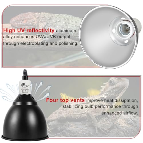 Large Caliber Reptile Lamp Cover Dome Supports Up to 250W, Diameter 7.0 Inch Heat Lamp/Light Fixture Dome Fit for E26 UVA/UVB Basking Bulbs, Perfectly Fit 250 watts Ceramic Heat Lamp - style: Cone Dome (Max 250W)