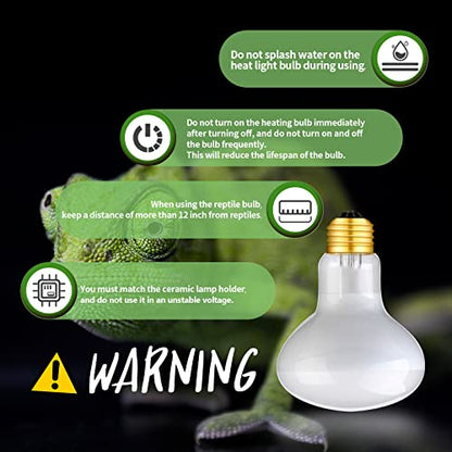2 Pack 75W Reptile UVA Basking Spot Bulbs | Infrared Heat Emitter, White Glass Glow, Simulate Natural Sunlight, E26 Base, Bearded Dragon, Amphibians, Lizard, Tortoise