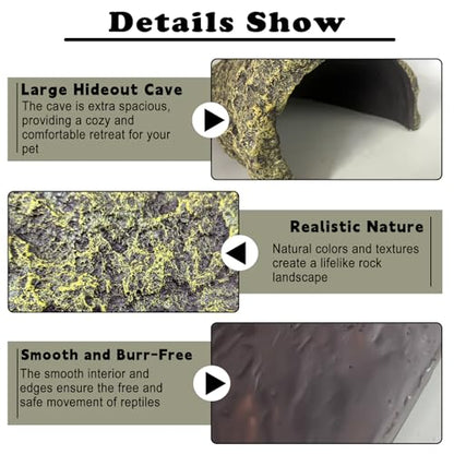 Tfwadmx Extra Large Reptile Hide,Resin Snake Hides for Ball Python,Tortoise Hideout Rock Cave with Vines Plants Leaves,Bearded Dragons Terrarium Habitat Decor for Lizards,Geckos,Turtles(Brown)