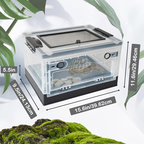 PINVNBY Plastic Reptile Feeding Box with Wheels,Reptiles Breeding Enclosure Cages Transparent Amphibians Habitat Terrarium Tank Portable Transport Container for Lizard,Bearded Dragon(Black) - color: 【Black】