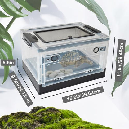 PINVNBY Plastic Reptile Feeding Box with Wheels,Reptiles Breeding Enclosure Cages Transparent Amphibians Habitat Terrarium Tank Portable Transport Container for Lizard,Bearded Dragon(Black) - color: 【Black】