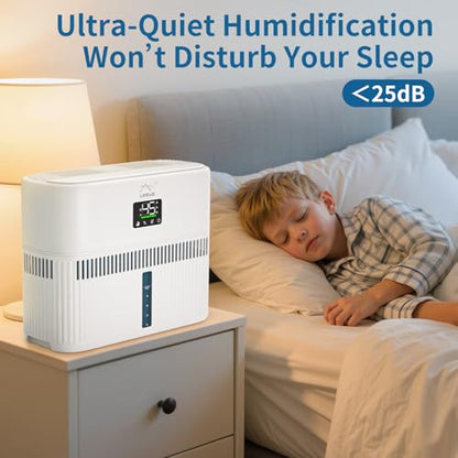 LAVIEAIR Evaporative Humidifiers for Bedroom up to 300 ft² 5L Tank Top Fill | Mist-free No White Dust Bedside Humidifier for Living Room, Nursery, Baby, Plants Max 48H Runtime, Easy to Clean