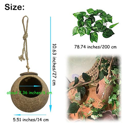 4 PCS Crested Gecko Coconut Hide Natural Lizard Coco Hut Reptile Hanging Nest Flexible Vine Habitat Decoration Bearded Dragon Terrarium Accessories for Tortoise Chameleon Snake Spider - style: 【Style B】