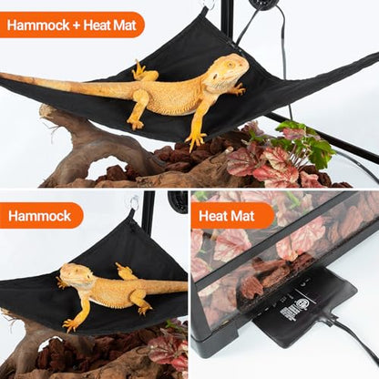 REPTI ZOO Reptile Heating Hammock, Reptile Hammock and Reptile Heating Pad with Dimming Temprature Controller 2-in-1 for Chameleon, Lizard, Gecko, Iguana