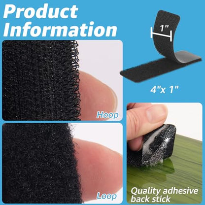 Art3d 16 Sets Hook and Loop Tape, 1"x 4" Sticky Back, Heavy Duty | Double-Sided, Holds 13 lb, Adhesive Strip, Nylon, Picture Hanging Strips Fastener for Mounting Hanging, Glass, Tile, Metal - color: Black, size: 4 x 1 Inch (Pack of 16)