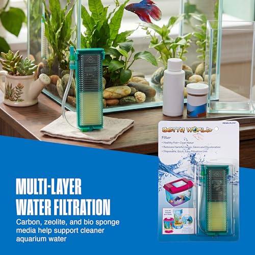 Penn-Plax Small World Aquarium Filter – Comes with a Disposable Media – Safe for Freshwater and Saltwater Setups (SWF1)
