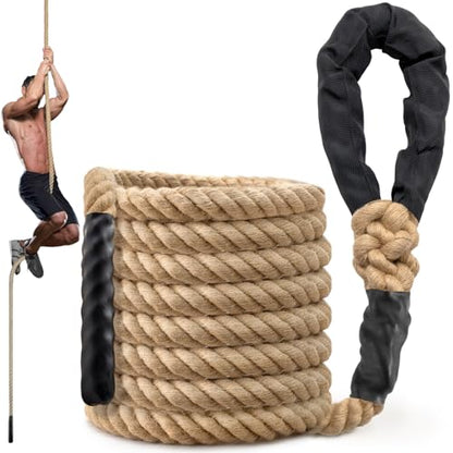 Climbing Rope Gym Workout - 10FT 15FT 20FT 25FT 30FT 35FT Heavy Duty Jute Thick Ropes for Adults Strength Training Outdoor Tree Swing Indoor Home Fitness Exercise - 1.5 Inch - size: 15FT