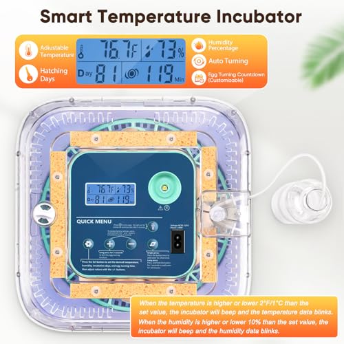 Incubators for Hatching Eggs, Smart Egg Incubator with Humidity & Temp Control and Auto Turner, 360° View Incubadora De Huevos De Gallina, Egg Candler, Incubator for Chicken Eggs, Ducks, Goose, Quail