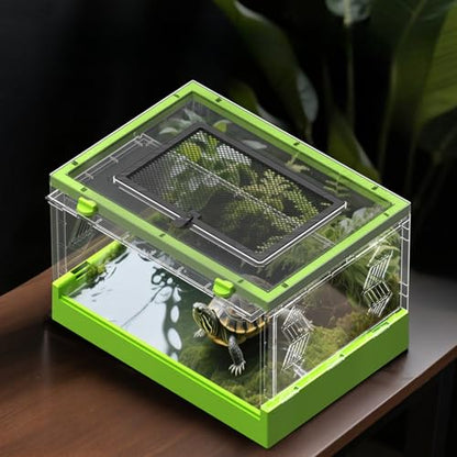 Large Portable Reptile Tank with Multi-Observation Perspective Foldable and Bottom Pulley, Ideal Habitat for Gecko, Frog, Spider and so on (Green Extra Large) | Multi-Observation Perspective, Foldable, Bottom Pulley, Ideal for Gecko, Frog, Spider - color: