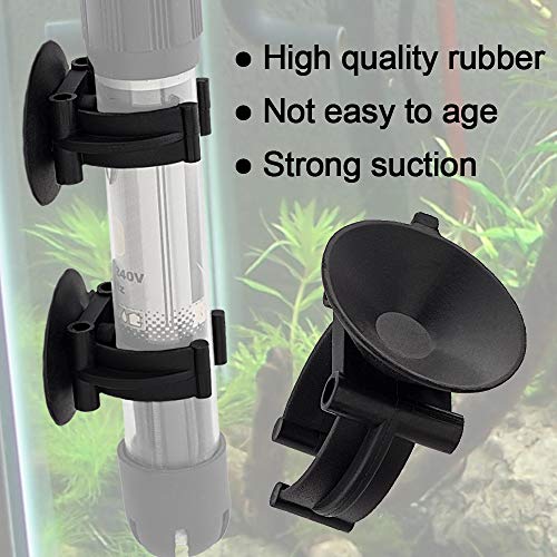 OIIKI 10 PCS Aquarium Heater Suction Cups with Clips, Black, 1.30inch | Plastic and Rubber Material, Air Hose Tube Holders Clamps for Fish Tank