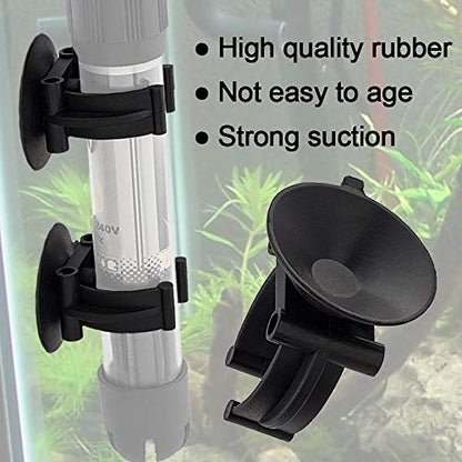 OIIKI 10 PCS Aquarium Heater Suction Cups with Clips, Black, 1.30inch | Plastic and Rubber Material, Air Hose Tube Holders Clamps for Fish Tank