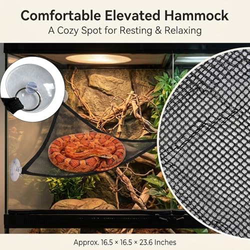 Ball Python Tank Accessories Snake Hammock & Climbing Rings Set | Ball python tank accessory set with snake hammock climbing rings and suction cups for reptile enrichment and habitat setup - color: Black Ring