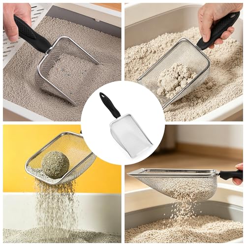 Stainless Steel Fine Mesh Litter Shovel, Reptile Cleaner Scooper | Metal Non-Slip Black Handle Sifter for Lizard Substrate, Reptile Terrarium Sand & Waste