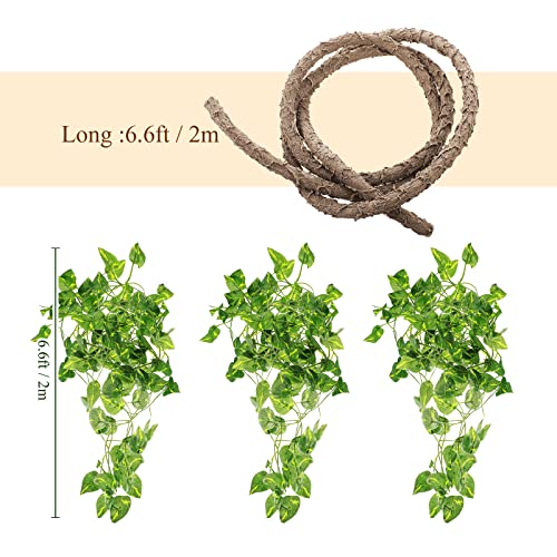 Canlierr 4 Pcs Reptile Vines, Flexible Bendable Jungle Climbing Vine Terrarium, Fake Plants for Reptiles, Artificial Leaves Terrarium Tank Pet Habitat Decor for Bearded Dragons, Lizard, Snake, Gecko