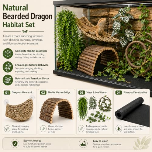 RUNANIA Bearded Dragon Tank Accessories, Reptile Mat Hammock Plants Bridge Jungle Climber Vines Terrarium Decorations for Bearded Dragon Lizard Snake - size: Large
