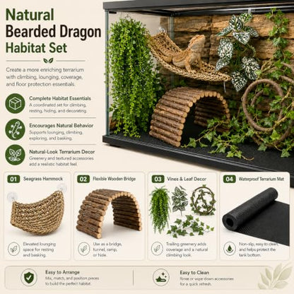 RUNANIA Bearded Dragon Tank Accessories, Reptile Mat Hammock Plants Bridge Jungle Climber Vines Terrarium Decorations for Bearded Dragon Lizard Snake - size: Large
