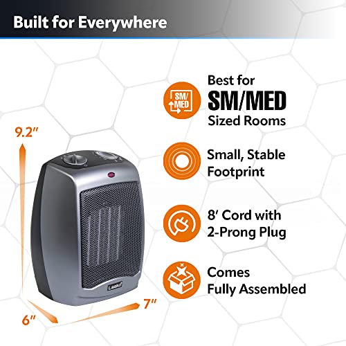 Lasko Portable Indoor Electric Ceramic Space Heater with Tip-Over Safety Switch,Overheat Protection and Thermostat,2 Speeds,Safe for Home,9.2 Inches,Dark Gray,1500W,754201,(Pack of 8) - size: 9.2 Inches - With Tip-Over Switch (Pack of 8)