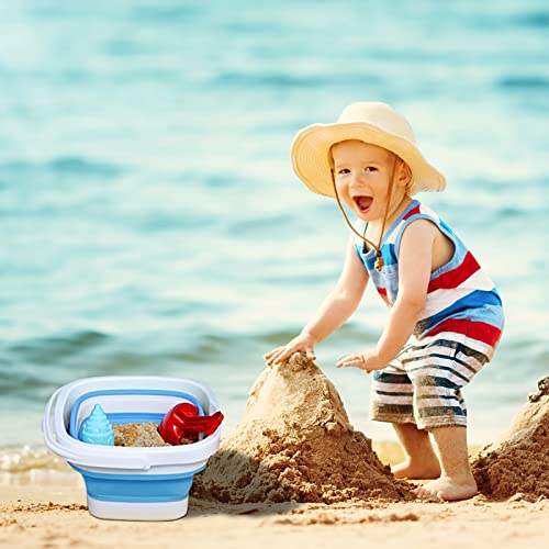 2 Pack Collapsible Buckets 5L 1.3Gallon Small Cleaning Bucket for Household Portable Plastic Bucket Outdoor Car Washing Tub Foldable Camping Beach Sand Water Pot Pail Space Saving Square Grey and Blue - color: Grey+blue