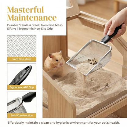 Hiceeden 4 Pcs Stainless Steel Small Mesh Scooper, Hamster Fine Sand Bath Scooper, Reptile Rabbit Litter Sand Waste Scoop, Beach Mesh Shovel for Shell Collecting, Shark Tooth Sifter, 1mm Hole