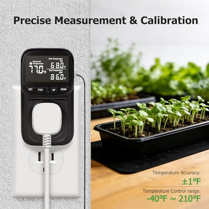 Reptile Thermostat Temperature Controller, Digital Timer Outlet for Greenhouse, Reptile Tank, Heat Pad, Seedlings, Fermentation, Brewing, Cyclic Timing/Countdown, 15A/1800W, VA Display - color: Black, size: Black