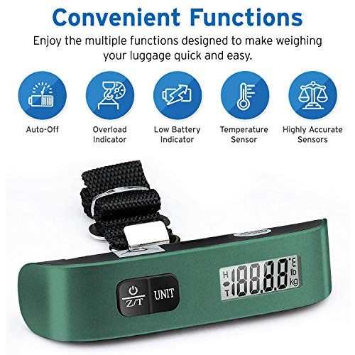 Etekcity Luggage Scale, Digital Weight Scales for Travel Accessories Essentials Suitcases , Portable Handheld Scale with Temperature Sensor, Rubber Paint, 110 Pounds, Battery Included | Travel Essentials, Air Travel, Suitcase, Hanging Hook, Rubber Grip, B