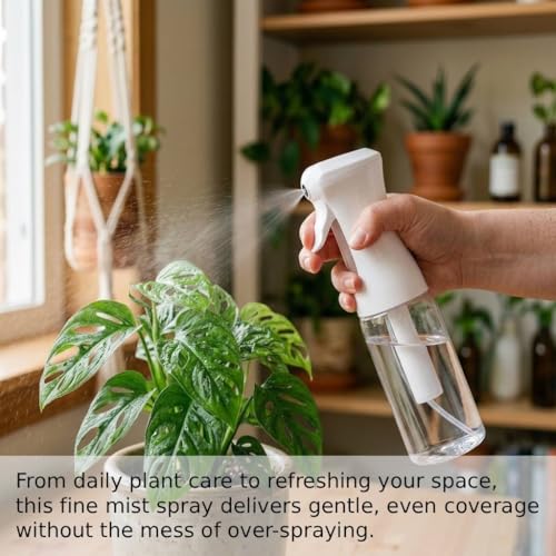VIGOR PATH 200ml Continuous Mist Spray Bottle for Hair Plants and Skin Care | Ultra Fine Atomizer Leak Proof Ergonomic Construction 360 Refillable - size: 6.7 oz - Black/White