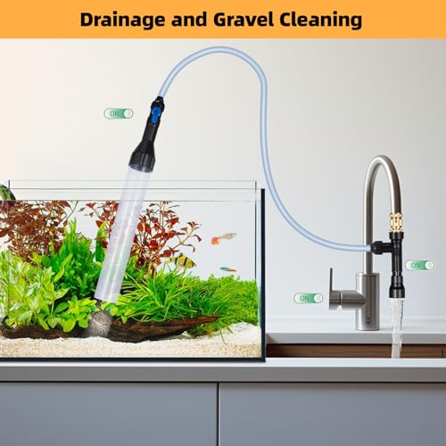 Gravel Vacuum for Aquarium Fish Tank Siphon, 50 Feet | Aqaurium Water Changer, 3 Metal Faucet Adapter, Long Fish Tank Hose - size: 50FT