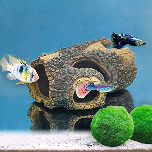 Uniclife Resin Hollow Tree Trunk Betta Log Aquarium Decorations Ornament Fish House Cave Wood House Decor for Small and Medium Fish Tank - size: Small