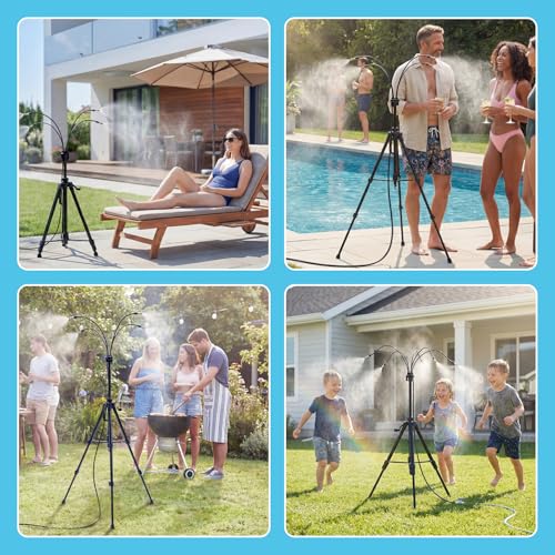 Standing Misters for Outside Patio, 4.8FT Adjustable Height | Tripod Base, 26FT Misting Hose, Portable Misting System For Backyard Tanning, Pool, BBQ Cooling & Garden Watering