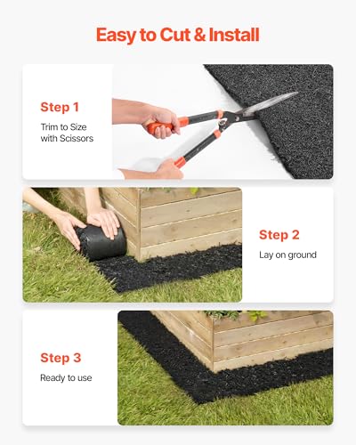 VEVOR Rubber Mulch Mat Roll, 140 x 4.5 in, Recycled Rubber Permanent Mulch Edging Border, Natural-Looking Flower Barrier with Stakes, 0.5 in Thick Cuttable Garden Edgings for Landscaping
