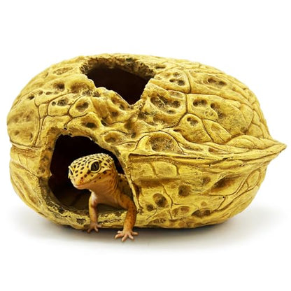 Leopard Gecko Reptile Hide Terrarium Décor Bearded Dragon Walnut Hideout Tank Accessories Decoration Cave Amphibian Habitat - style: WALNUT